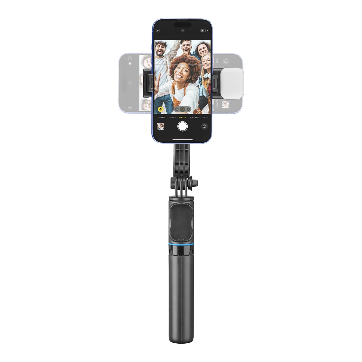 Trípode Bluetooth para selfies Cellularline Sparkle - Universal con luz LED y mando a distancia Negro-3