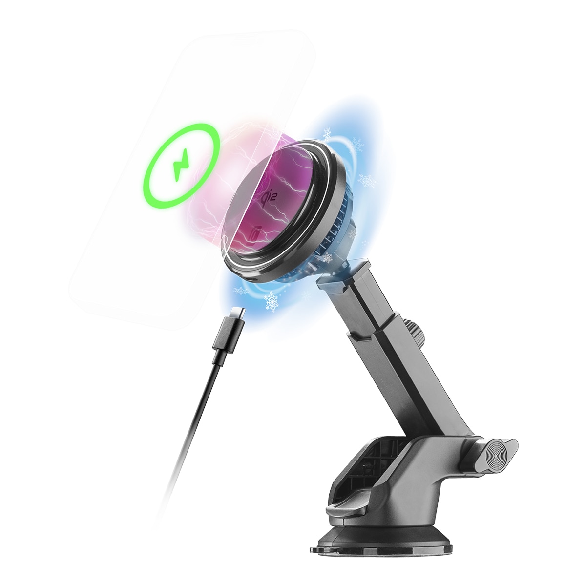 Imagen 0 de Soporte magnético para coche Cellularline Freeze Mag Qi2 Wireless Holder con tecnología Qi2 y sistema de refrigeración