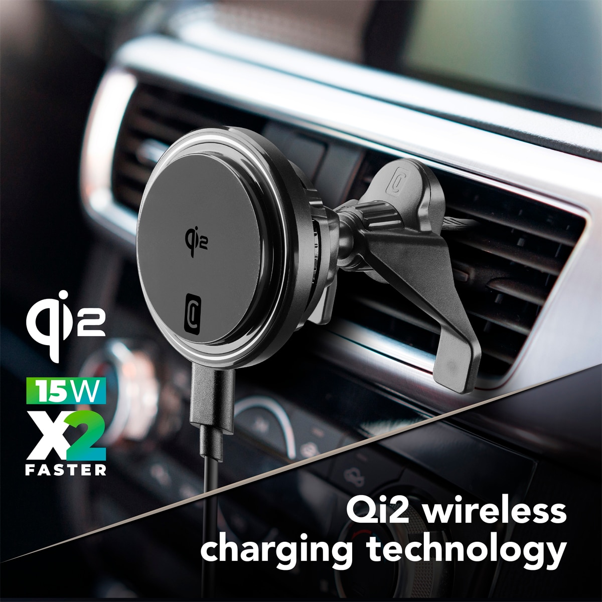 Soporte magnético para coche Cellularline Freeze Mag Qi2 Wireless Holder con tecnología Qi2 y sistema de refrigeración Negro-4