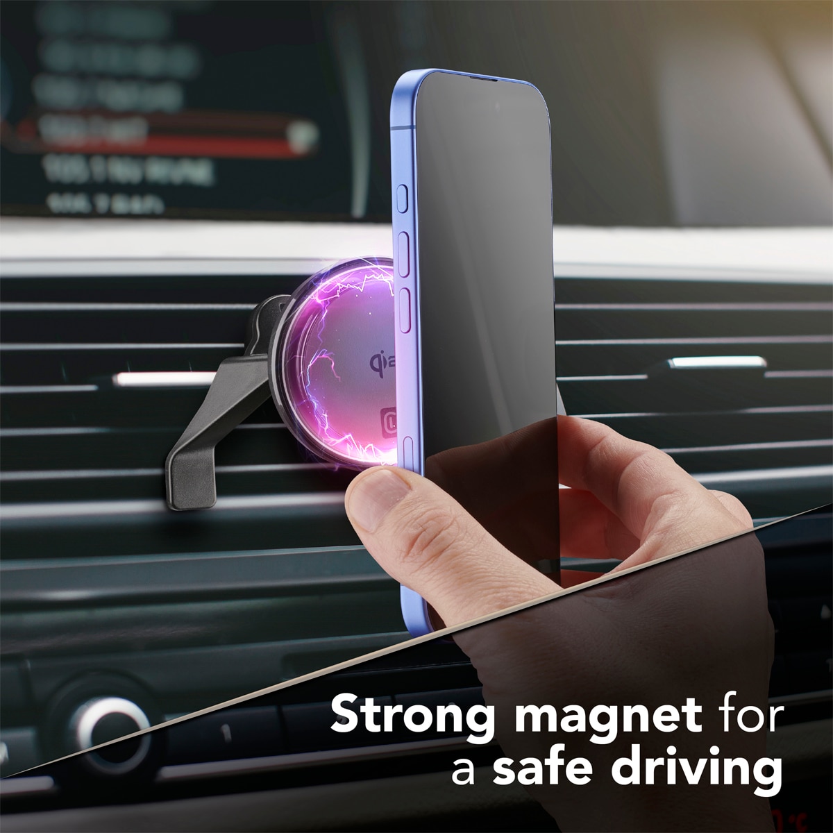 Soporte magnético para coche Cellularline Freeze Mag Qi2 Wireless Holder con tecnología Qi2 y sistema de refrigeración Negro-6