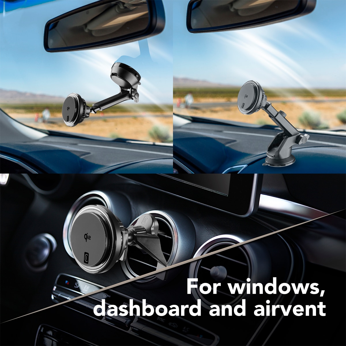 Soporte magnético para coche Cellularline Freeze Mag Qi2 Wireless Holder con tecnología Qi2 y sistema de refrigeración Negro-7