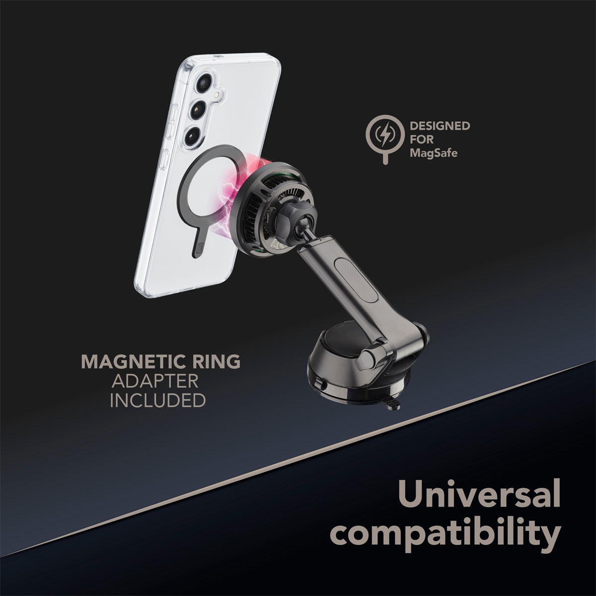Soporte magnético para coche Cellularline Freeze Mag Qi2 Wireless Holder con tecnología Qi2 y sistema de refrigeración Negro-8