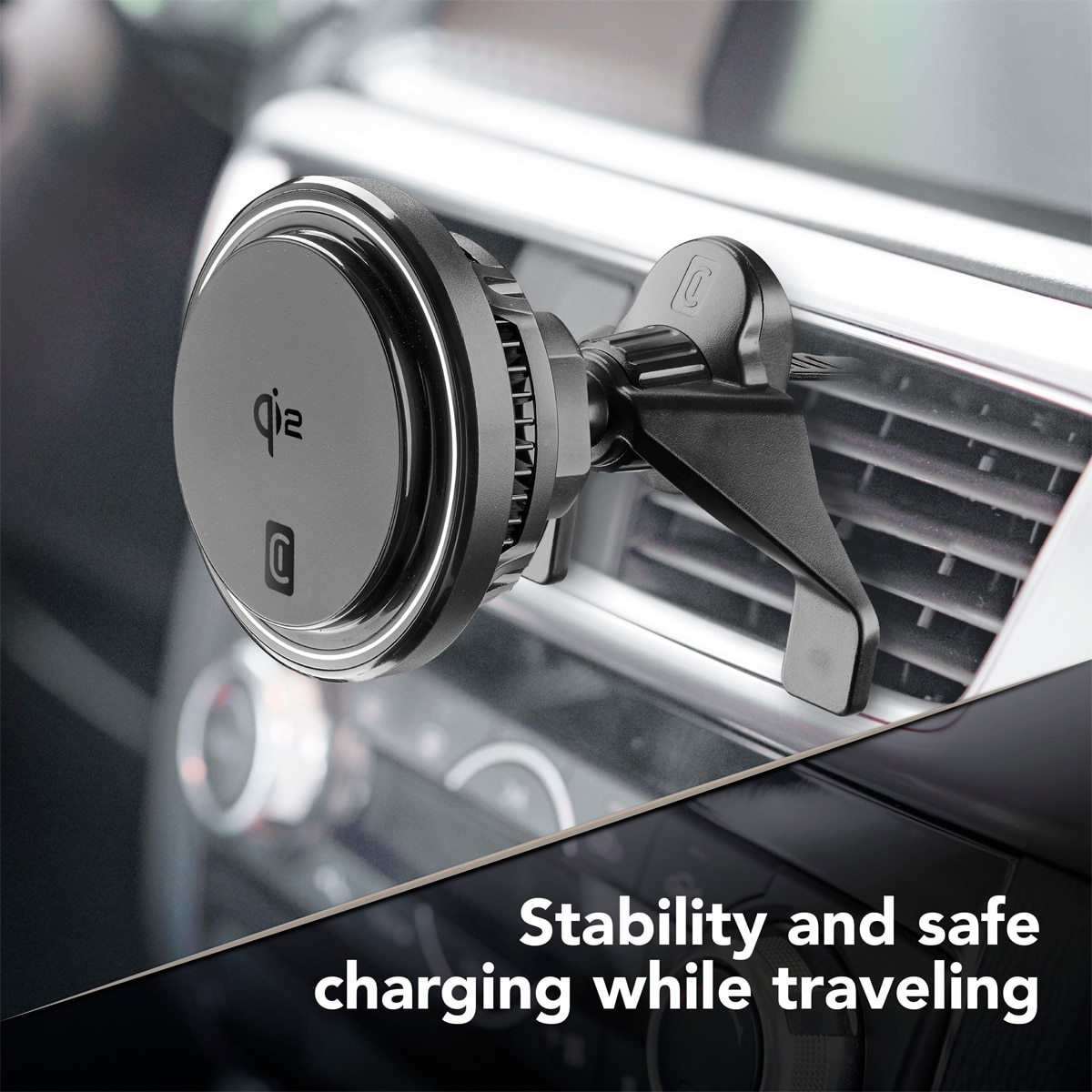 Soporte magnético para coche Cellularline Freeze Mag Qi2 Wireless Holder con tecnología Qi2 y sistema de refrigeración Negro-9