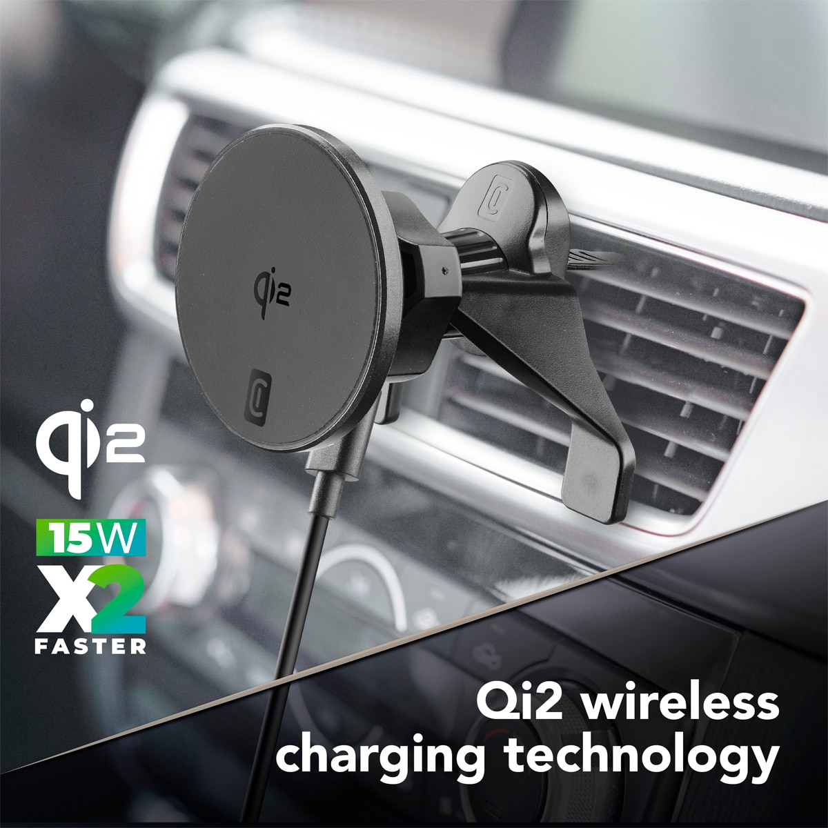 Soporte magnético para coche Cellularline Mag Qi2 Wireless Holder con tecnología Qi2 Negro-4