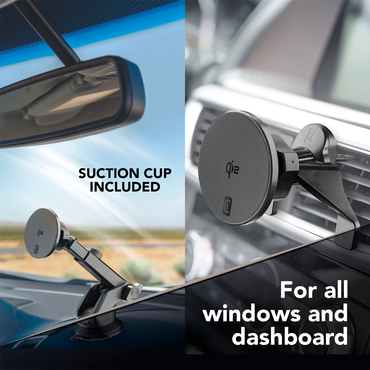 Soporte magnético para coche Cellularline Mag Qi2 Wireless Holder con tecnología Qi2 Negro-7
