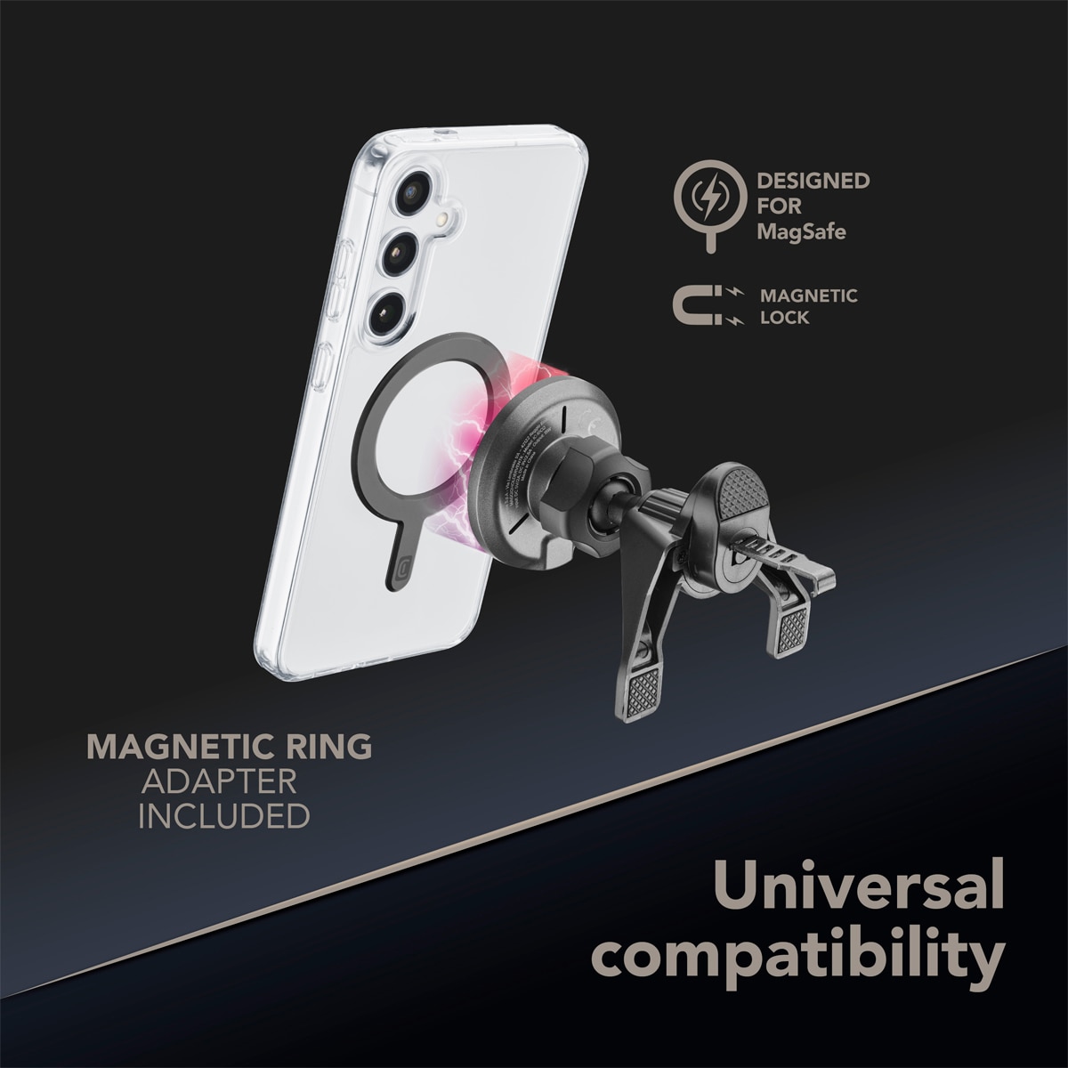 Soporte magnético para coche Cellularline Mag Qi2 Wireless Holder con tecnología Qi2 Negro-8