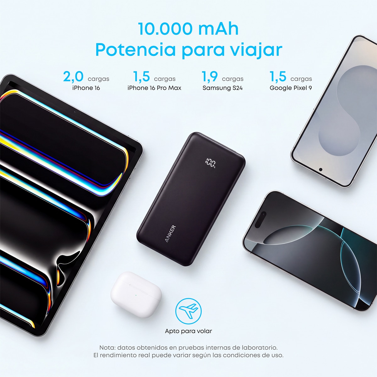 Imagen 6 de Power Bank Anker Zolo, 10000 mAh, 30W, 1 USB-C, 1 Cable retráctil USB-C, 1 USB-A - Negro Negro
