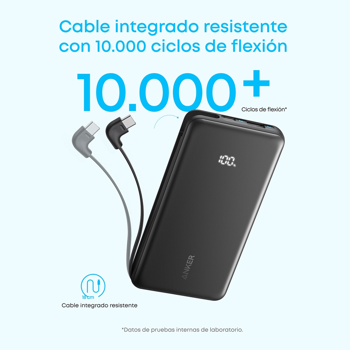 Imagen 7 de Power Bank Anker Zolo, 10000 mAh, 30W, 1 USB-C, 1 Cable retráctil USB-C, 1 USB-A - Negro Negro