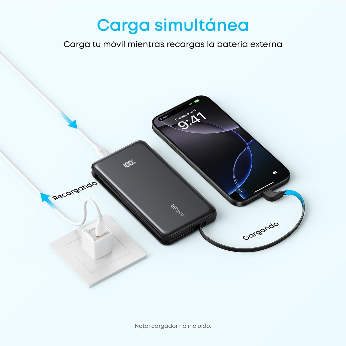 Imagen 8 de Power Bank Anker Zolo, 10000 mAh, 30W, 1 USB-C, 1 Cable retráctil USB-C, 1 USB-A - Negro Negro
