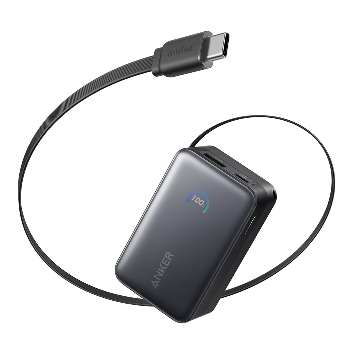Power Bank Anker Nano, 10000 mAh, 45W, 1 USB-C, Cable retráctil USB-C, 1 USB-A - Negro Negro-1