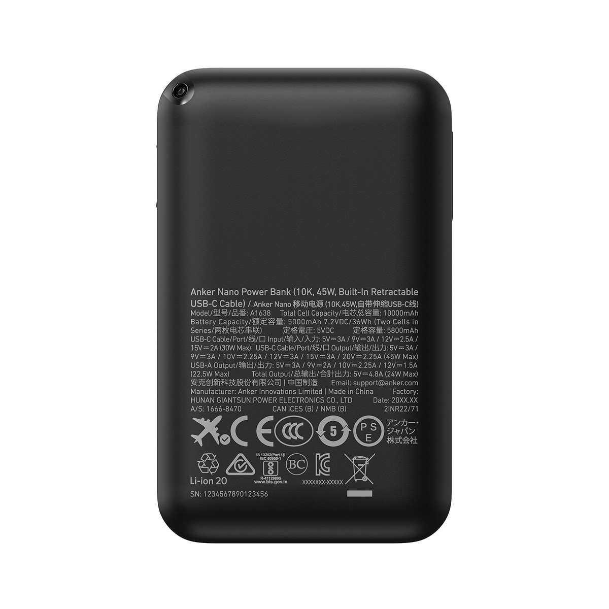Power Bank Anker Nano, 10000 mAh, 45W, 1 USB-C, Cable retráctil USB-C, 1 USB-A - Negro Negro-4