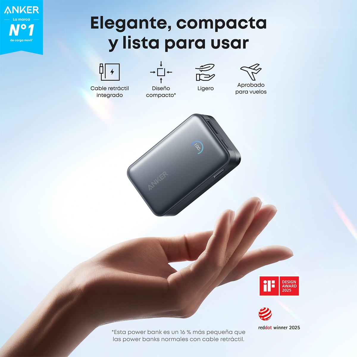 Power Bank Anker Nano, 10000 mAh, 45W, 1 USB-C, Cable retráctil USB-C, 1 USB-A - Negro Negro-5