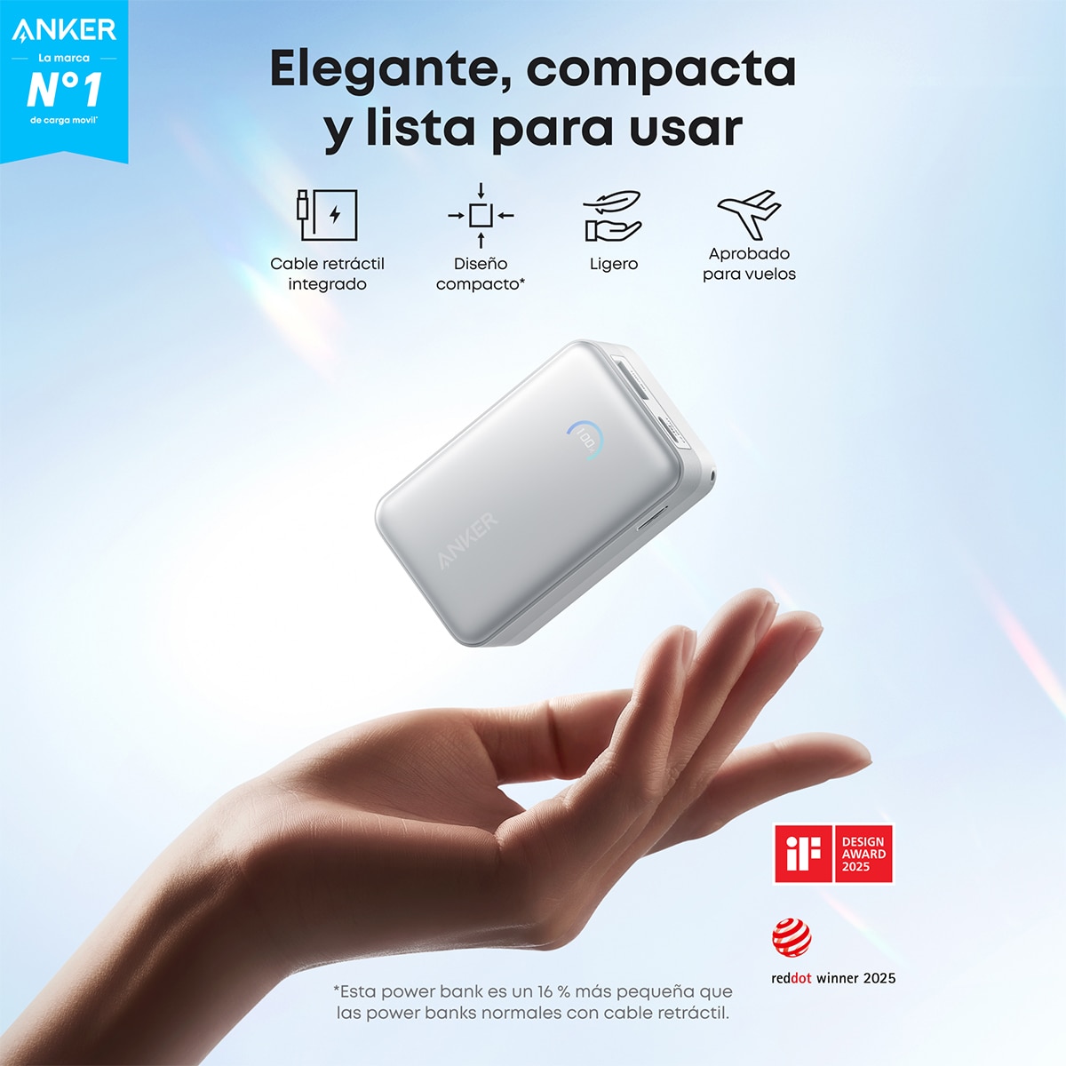 Power Bank Anker Nano, 10000 mAh, 45W, 1 USB-C, 1 Cable retráctil USB-C, 1 USB-A - Blanco Blanco-5