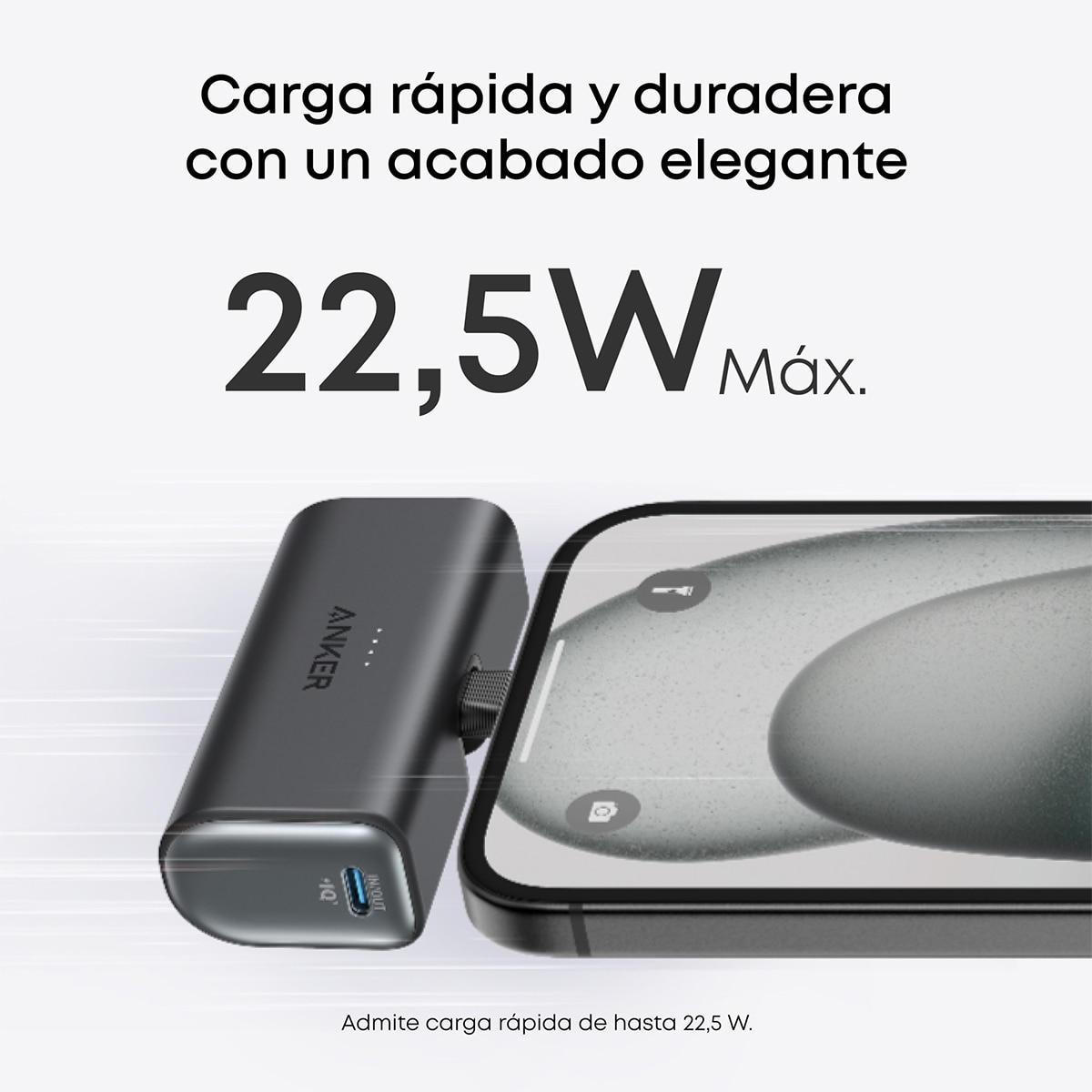 Power Bank Anker Nano, 5000 mAh, 225W, 2 USB-C, compacto - Negro Negro-5