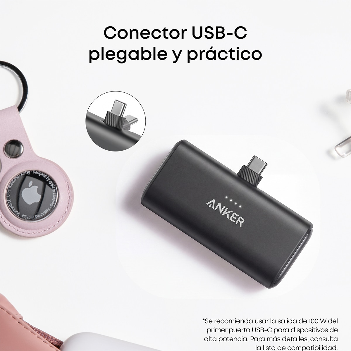 Power Bank Anker Nano, 5000 mAh, 225W, 2 USB-C, compacto - Negro Negro-6
