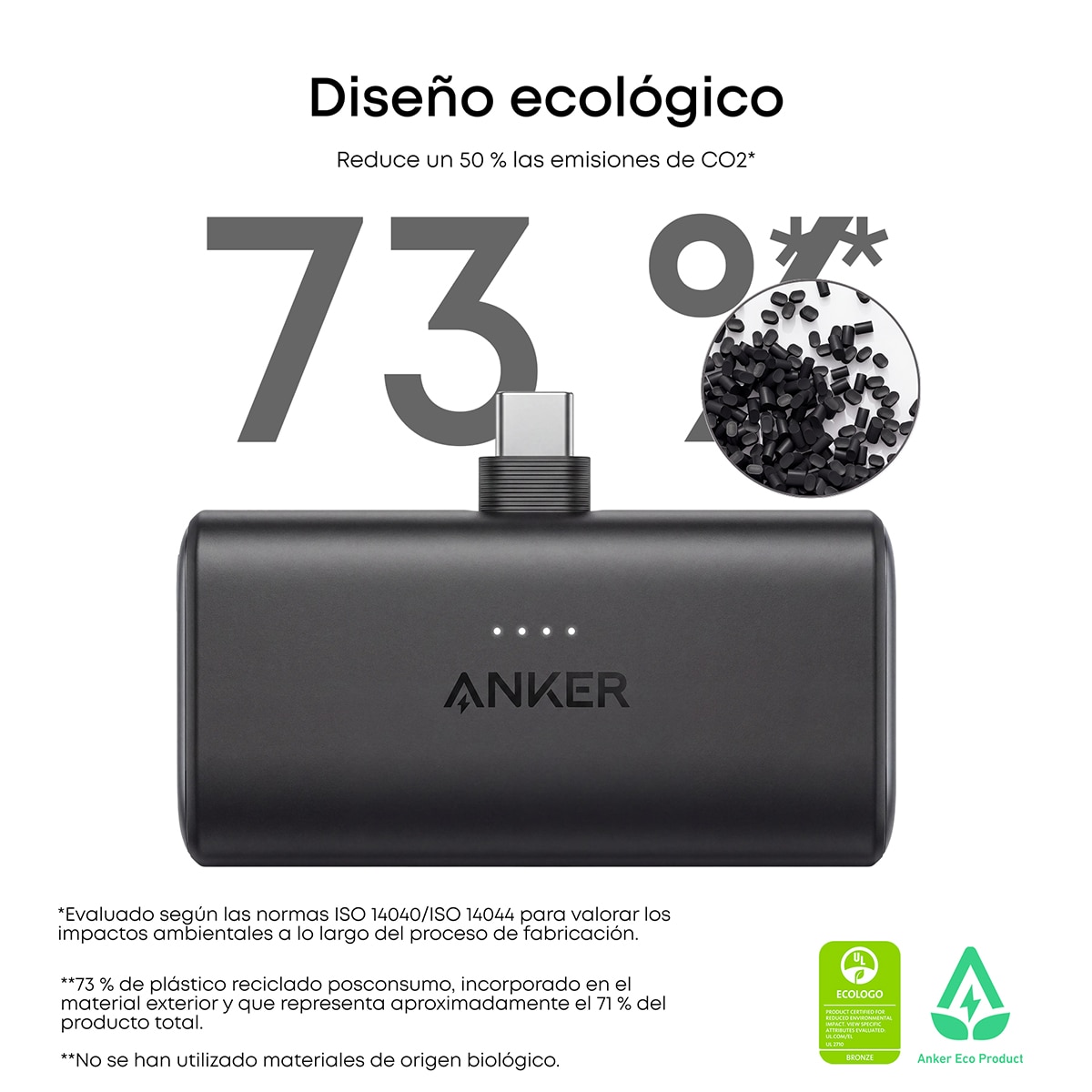 Power Bank Anker Nano, 5000 mAh, 225W, 2 USB-C, compacto - Negro Negro-8