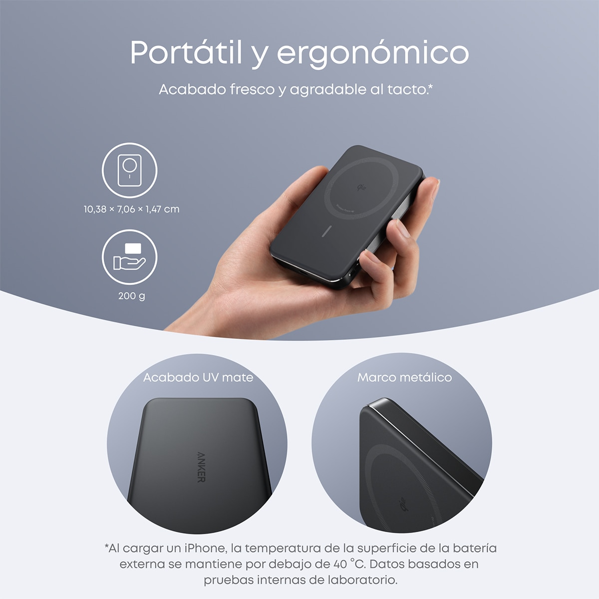 Power Bank Anker Nano, 10000 mAh fino, 15W Qi2 carga inalámbrica, compatible con MagSafe - Negro Negro-5