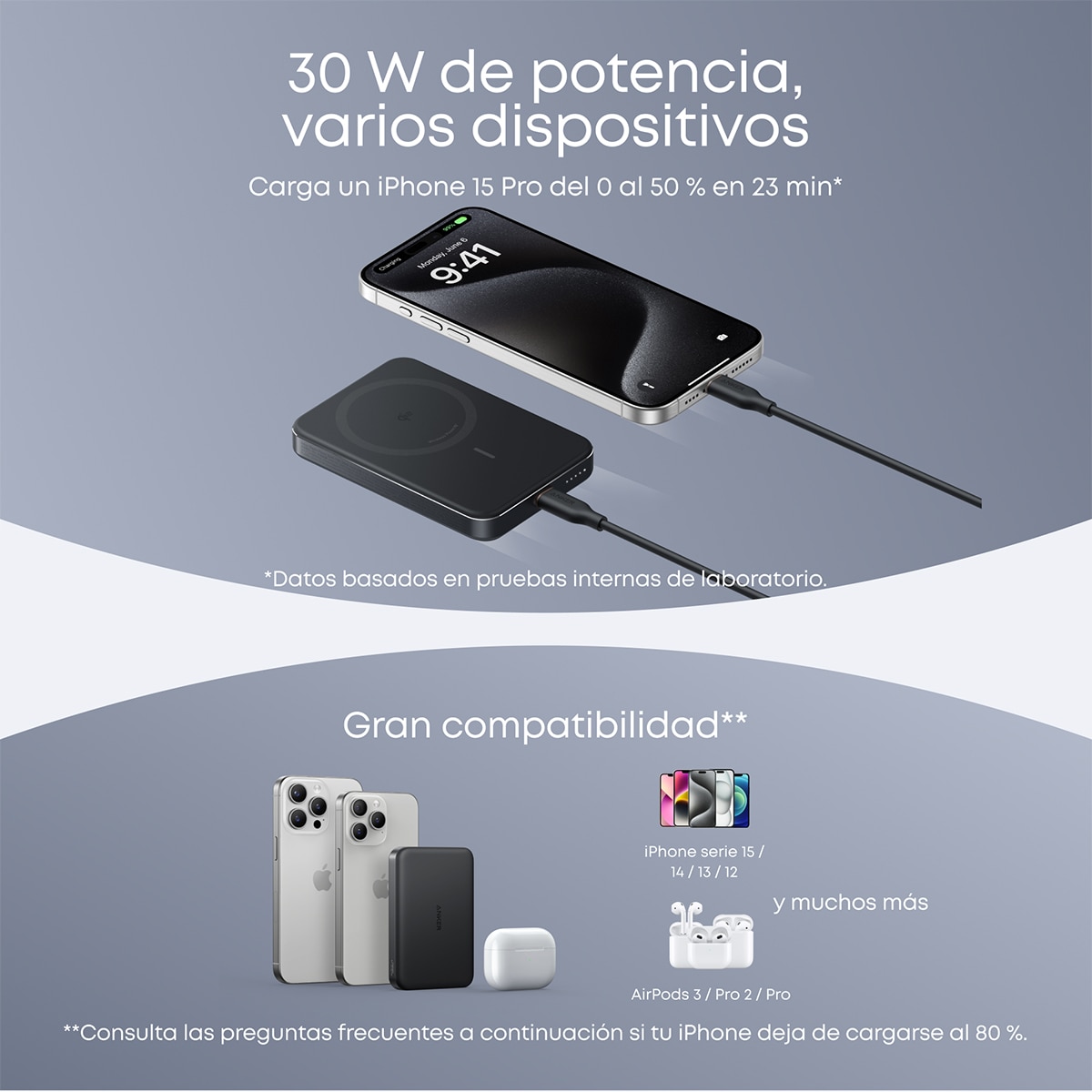 Power Bank Anker Nano, 10000 mAh fino, 15W Qi2 carga inalámbrica, compatible con MagSafe - Negro Negro-8