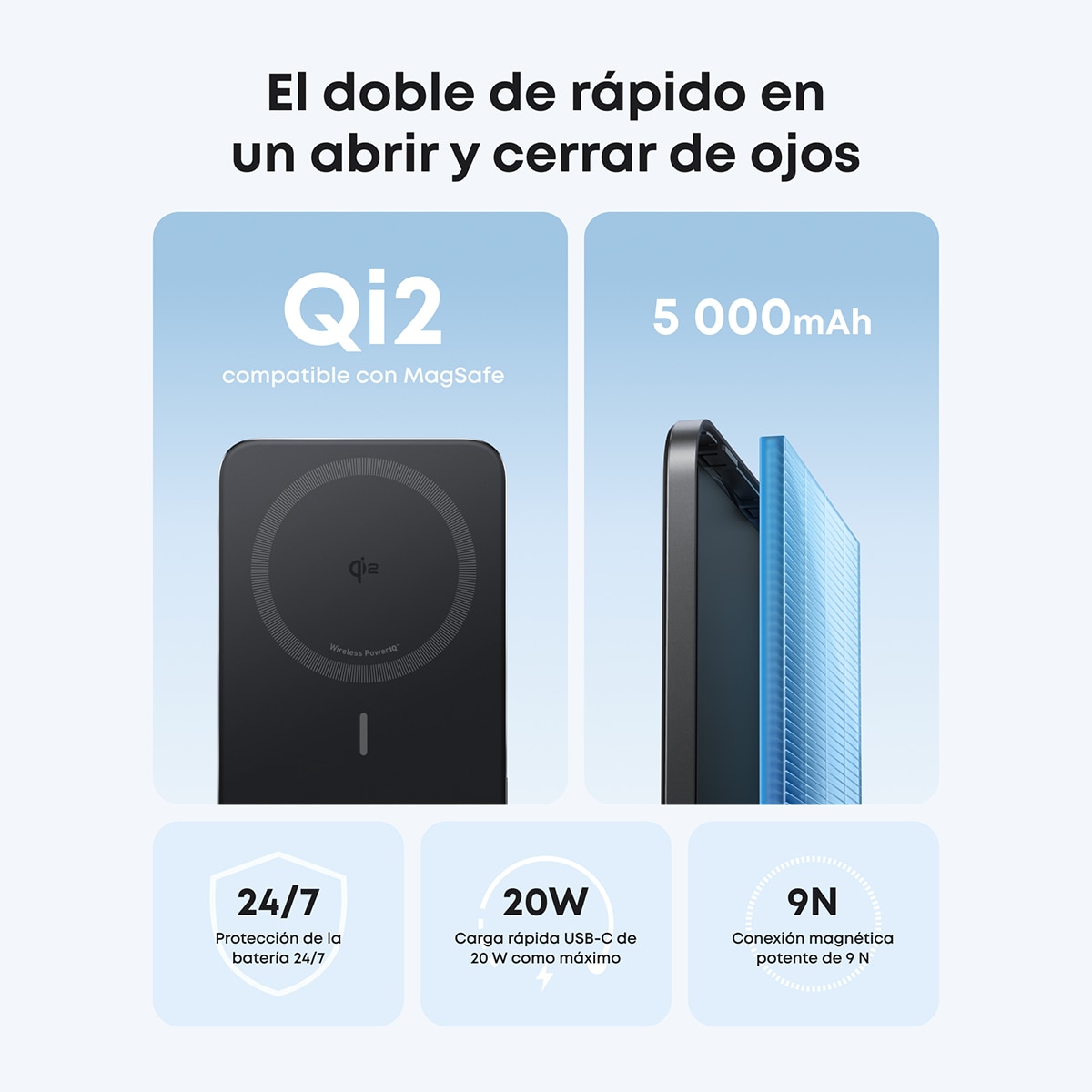 Power Bank Anker Nano, 5000 mAh ultrafino, 15W Qi2 carga inalámbrica, compatible con MagSafe - Negro Negro-5
