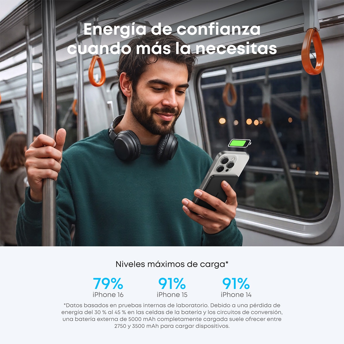Power Bank Anker Nano, 5000 mAh ultrafino, 15W Qi2 carga inalámbrica, compatible con MagSafe - Negro Negro-8