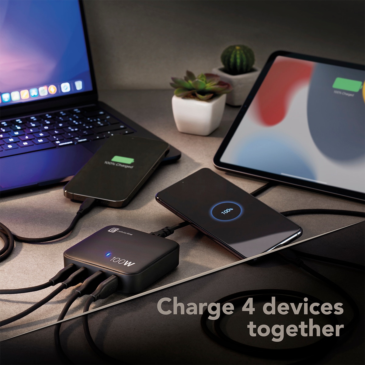 Cargador de red Cellullar Line GaN 100W con 4 puertos Negro-2