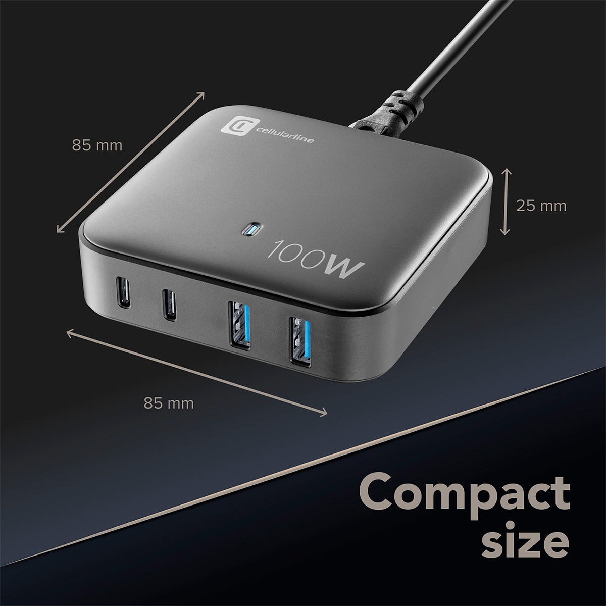 Cargador de red Cellullar Line GaN 100W con 4 puertos Negro-4