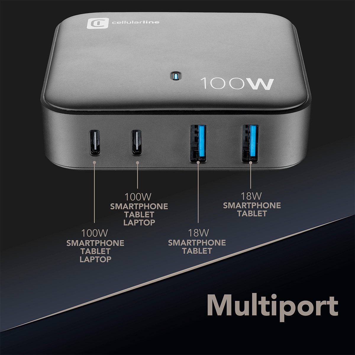 Cargador de red Cellullar Line GaN 100W con 4 puertos Negro-5