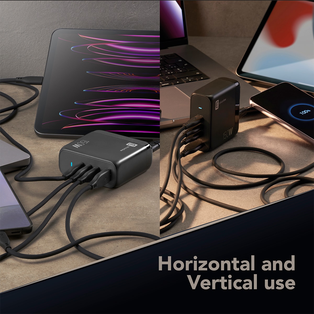 Cargador de red Cellular Line GaN 150W con 4 puertos Negro-2