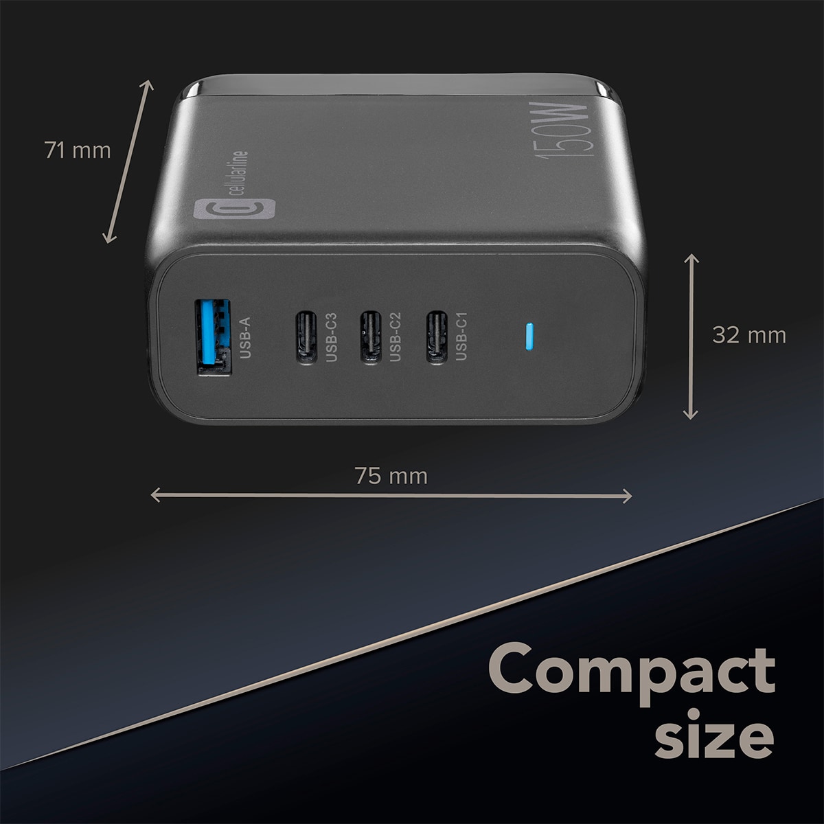 Cargador de red Cellular Line GaN 150W con 4 puertos Negro-4