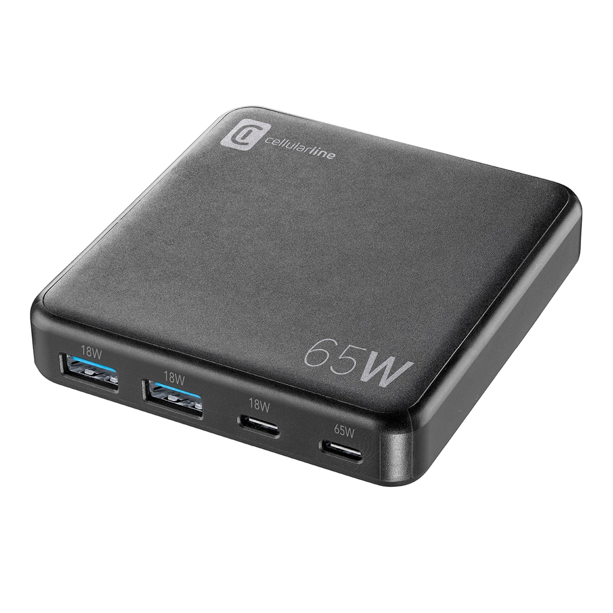 Cargador de red Cellular Line GaN 65W con 4 puertos Negro-1