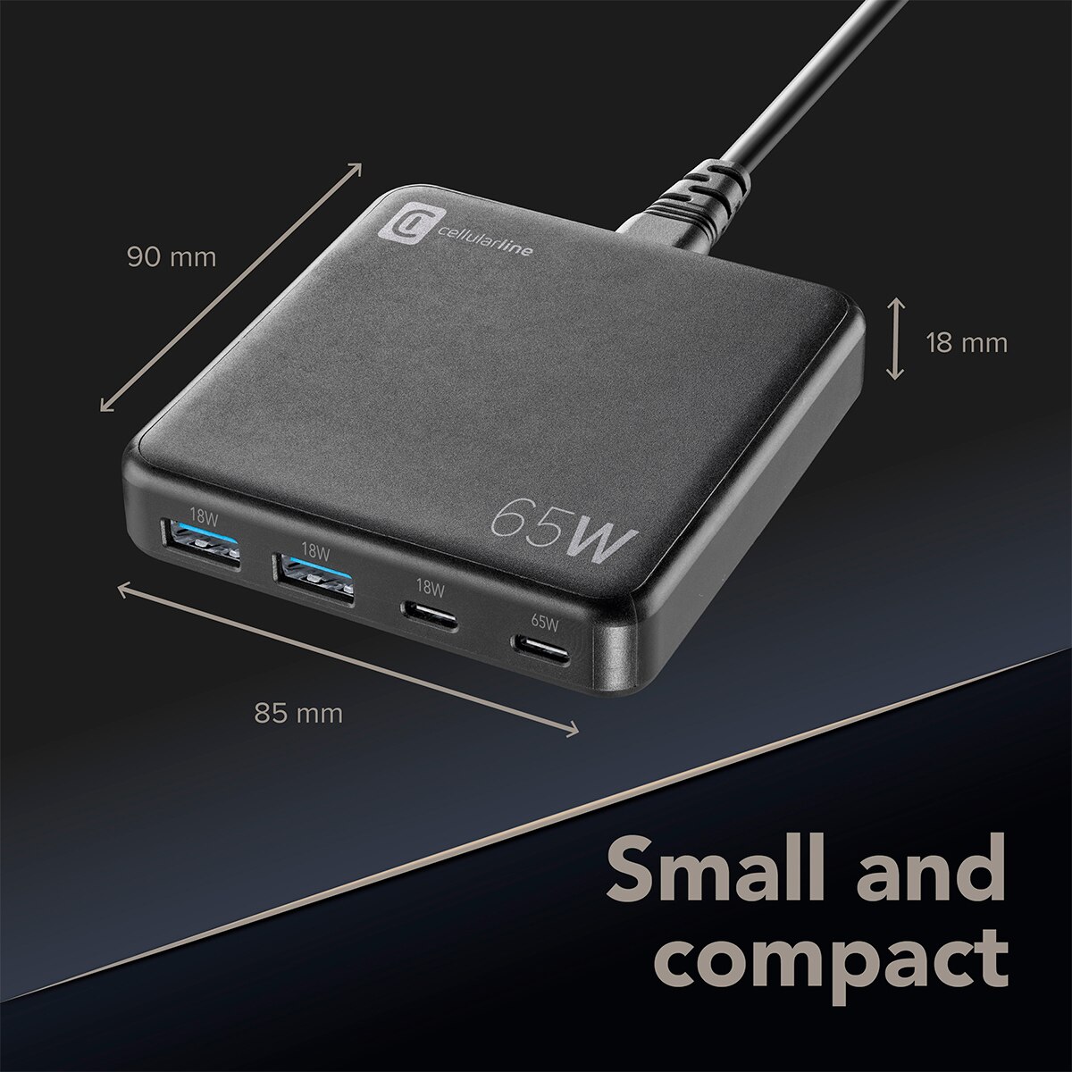 Cargador de red Cellular Line GaN 65W con 4 puertos Negro-4