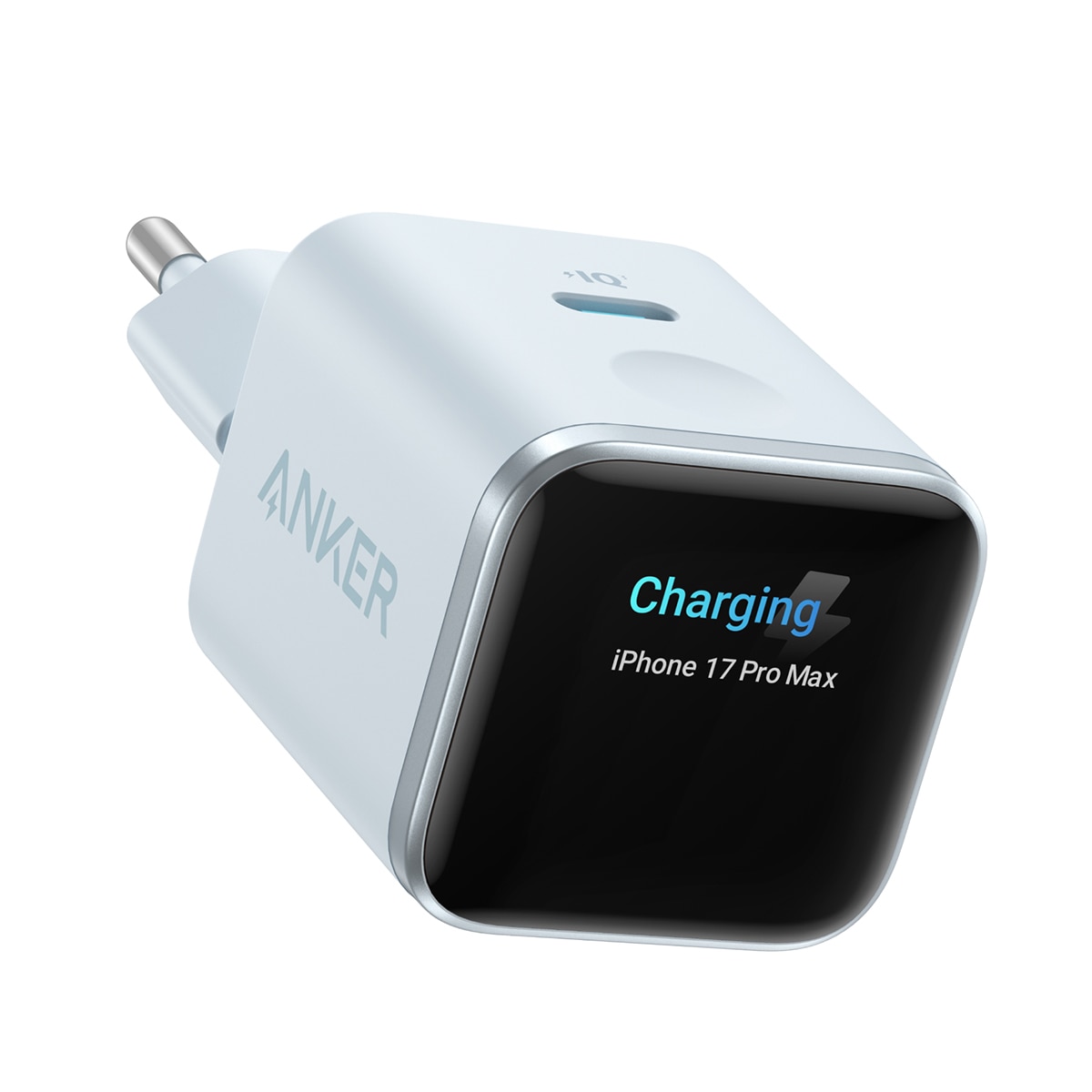 Imagen 1 de Cargador de Pared Anker Nano para iPhone, Qi 45W, Pantalla inteligente, 3 USB-C Azul