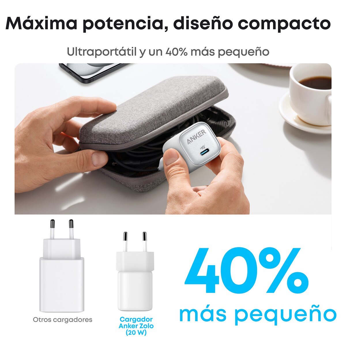 Cargador de Pared Anker, 20W, 1 USB-C - Blanco Blanco-6