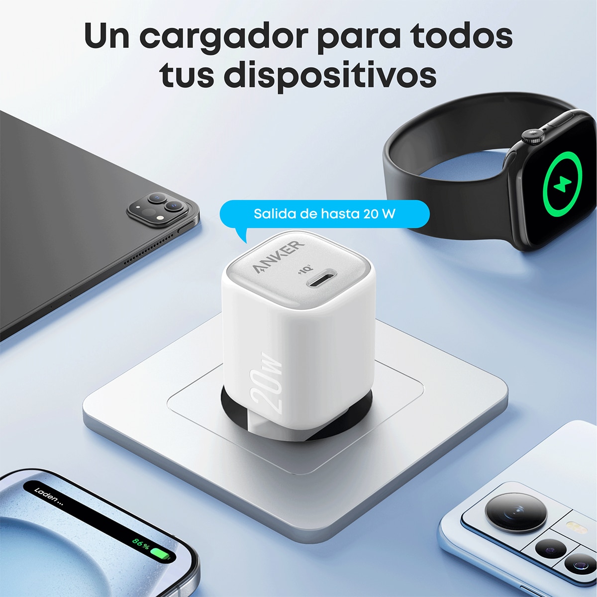 Cargador de Pared Anker, 20W, 1 USB-C - Blanco Blanco-7