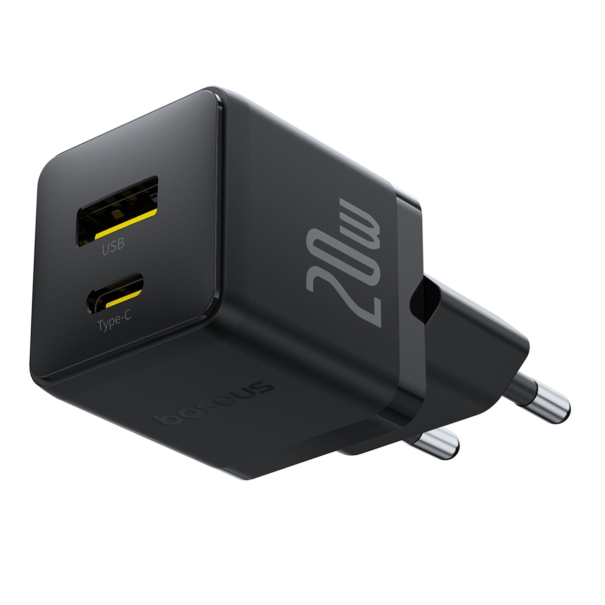 Imagen 0 de Cargador de pared rápido Baseus Palm USB-C + USB-A 20W (Incluye Cable USB-C a USB-C 1m) Negro