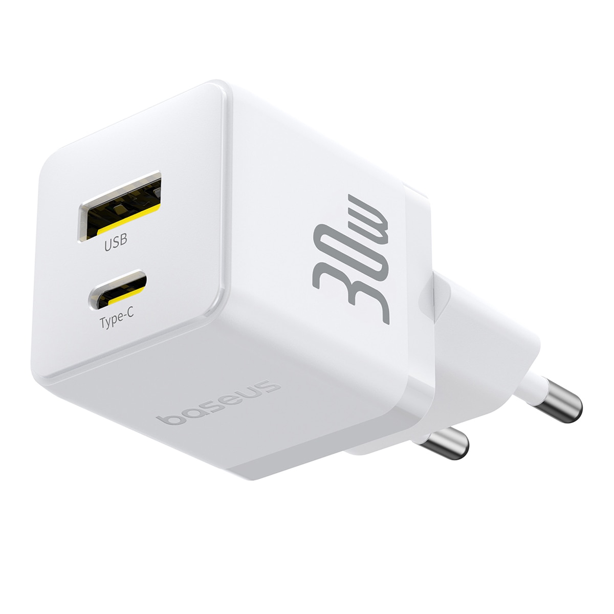 Imagen 0 de Cargador de pared rápido Baseus Palm USB-C + USB-A 30W (Incluye Cable USB-C a USB-C 1m) Blanco
