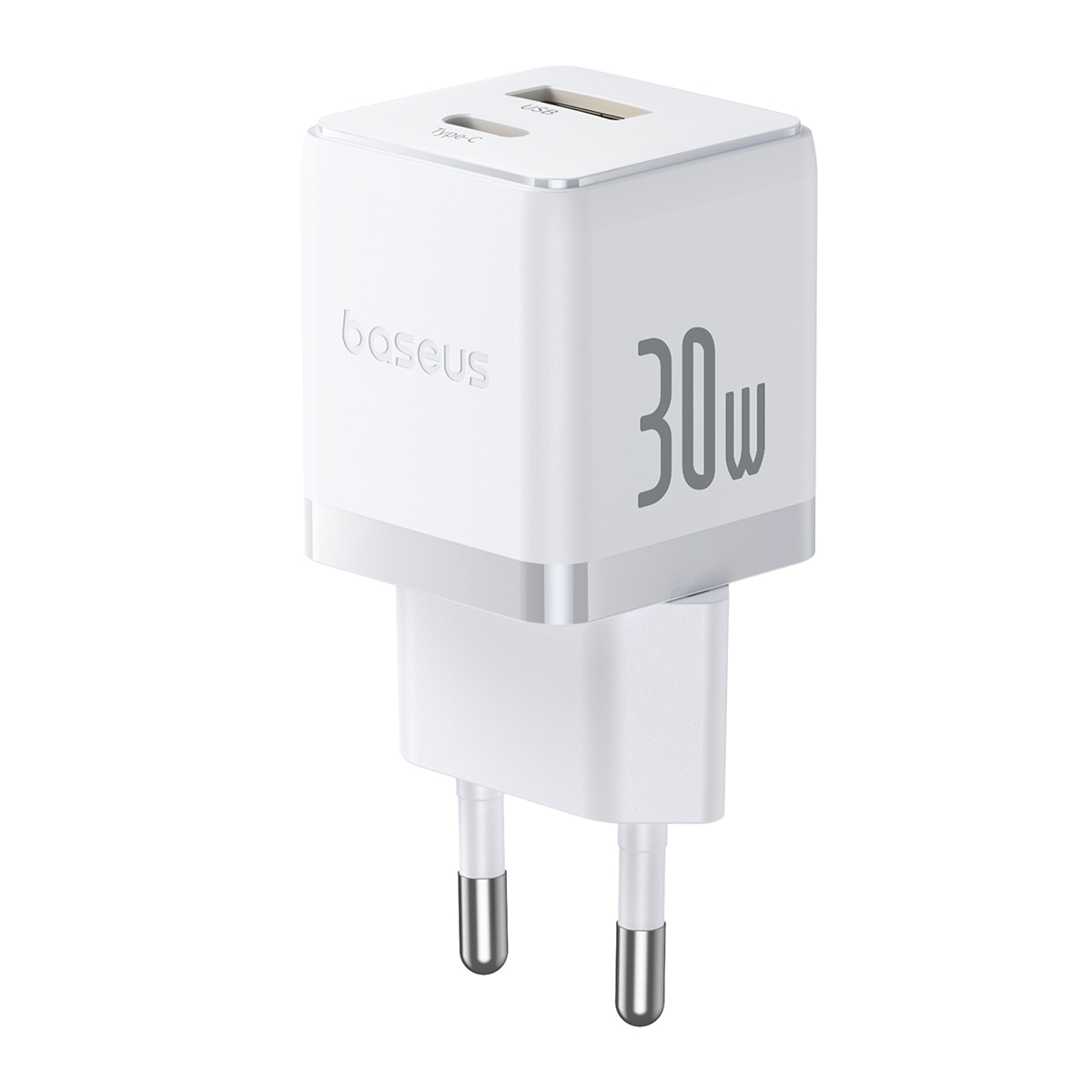 Cargador de pared rápido Baseus Palm USB-C + USB-A 30W (Incluye Cable USB-C a USB-C 1m) - Blanco Blanco-2