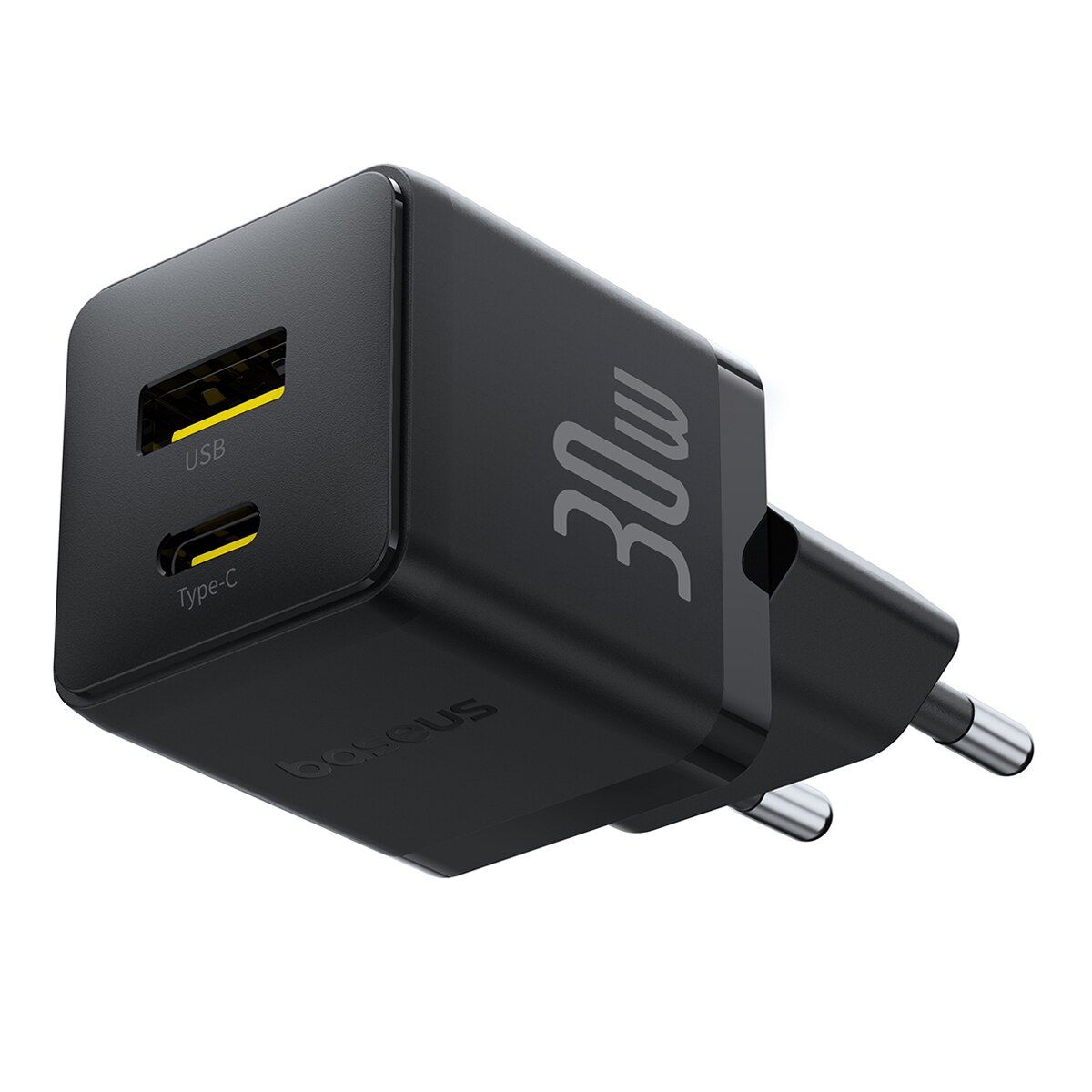 Imagen 0 de Cargador de pared rápido Baseus Palm USB-C + USB-A 30W (Incluye Cable USB-C a USB-C 1m) Negro
