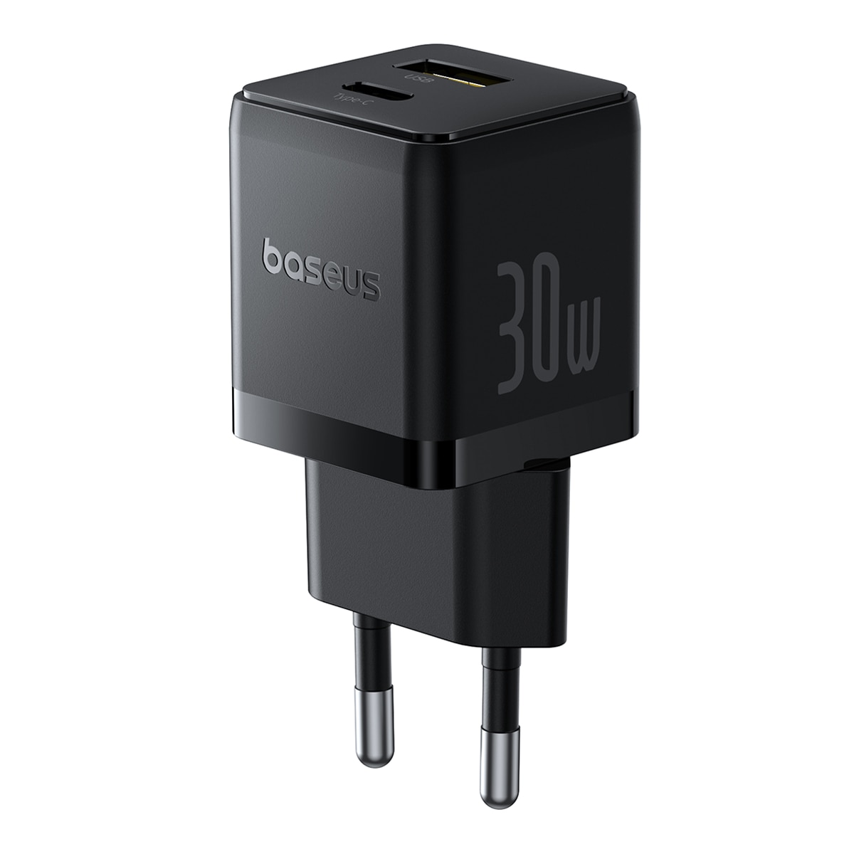 Cargador de pared rápido Baseus Palm USB-C + USB-A 30W (Incluye Cable USB-C a USB-C 1m) - Negro Negro-2