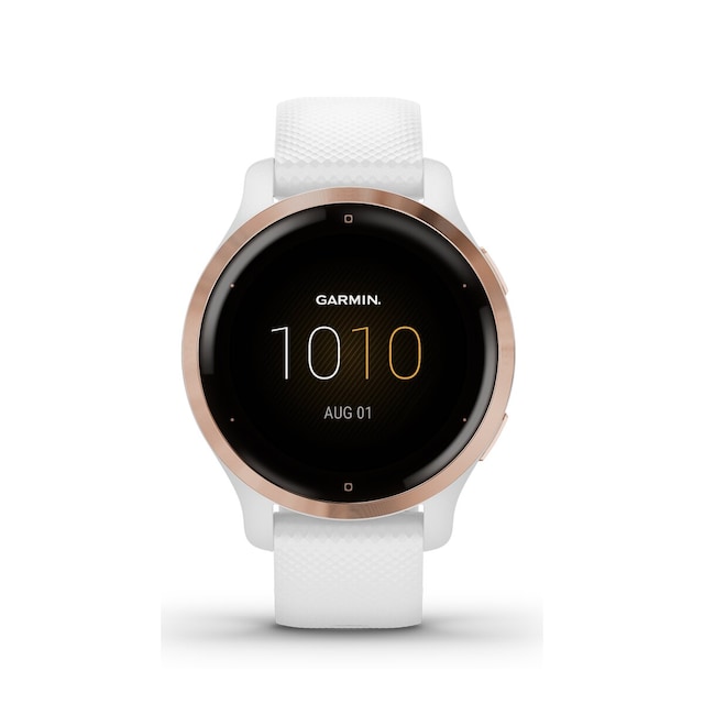 Reloj GPS Garmin Venu 2S con caja color oro rosa y correa de silicona blanca Smartwatch