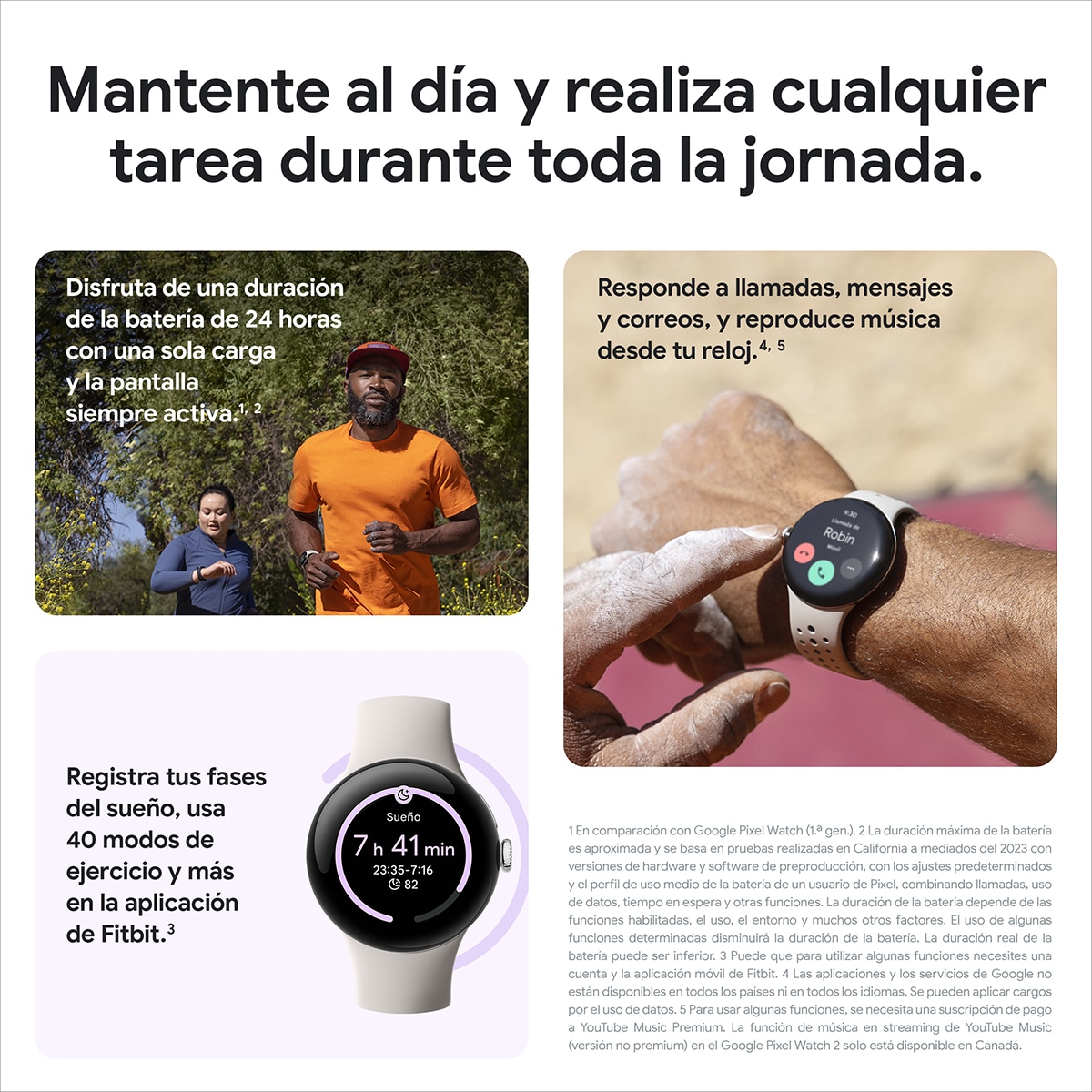 Google Pixel Watch 2 caja de aluminio color negro mate y correa deportiva color obsidiana WiFi, Bluetooth Smartwatch Obsidiana-13