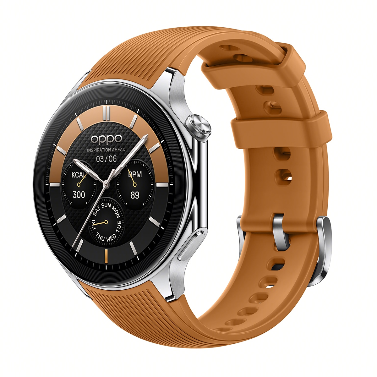 SmartWatch Oppo Watch X com Caixa em Aço Inoxidável e Bracelete de Borracha - Castanho Castanho-3