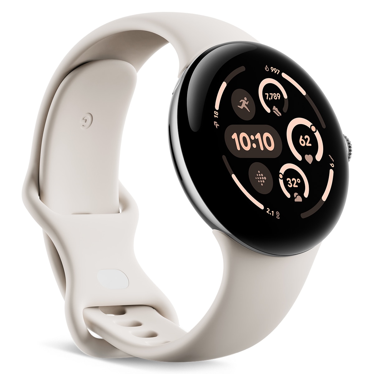 Imagen 0 de Google Pixel Watch 3 45mm, Caja de aluminio color plata pulida y correa deportiva color porcelana, Wi-Fi Smartwatch