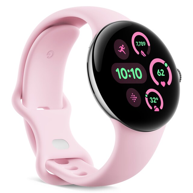 Google Pixel Watch 3 41mm, Caja de aluminio color plata pulida y correa deportiva color rosa cuarzo, Wi-Fi Smartwatch