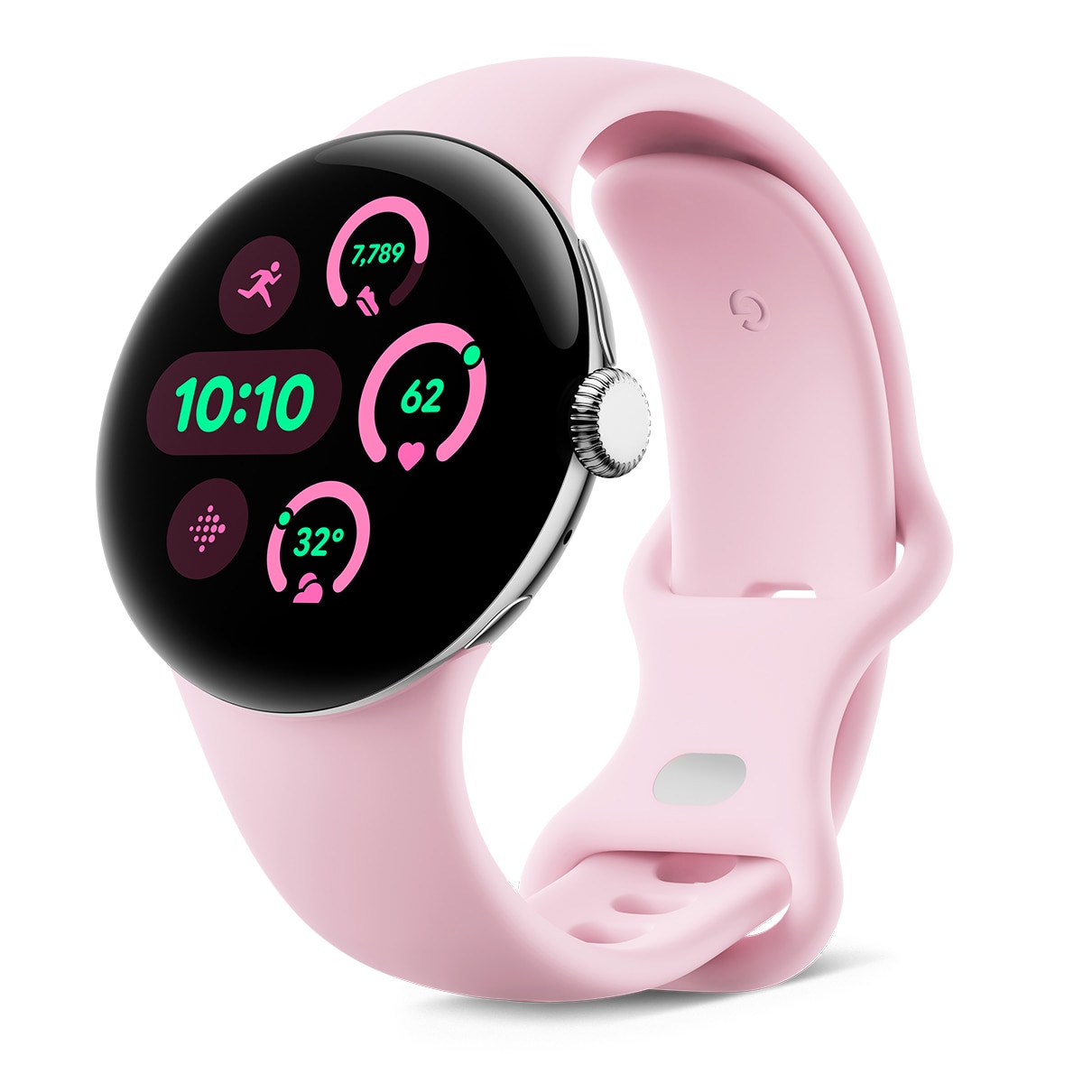 Google Pixel Watch 3 41mm, Caja de aluminio color plata pulida y correa deportiva color rosa cuarzo, Wi-Fi Smartwatch Plata / Rosa-3