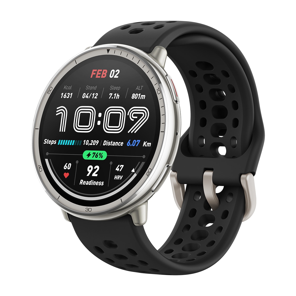 Amazfit Active 2 con correa deportiva de silicona negra Smartwatch con Modo Carrera Hyrox Negro-4