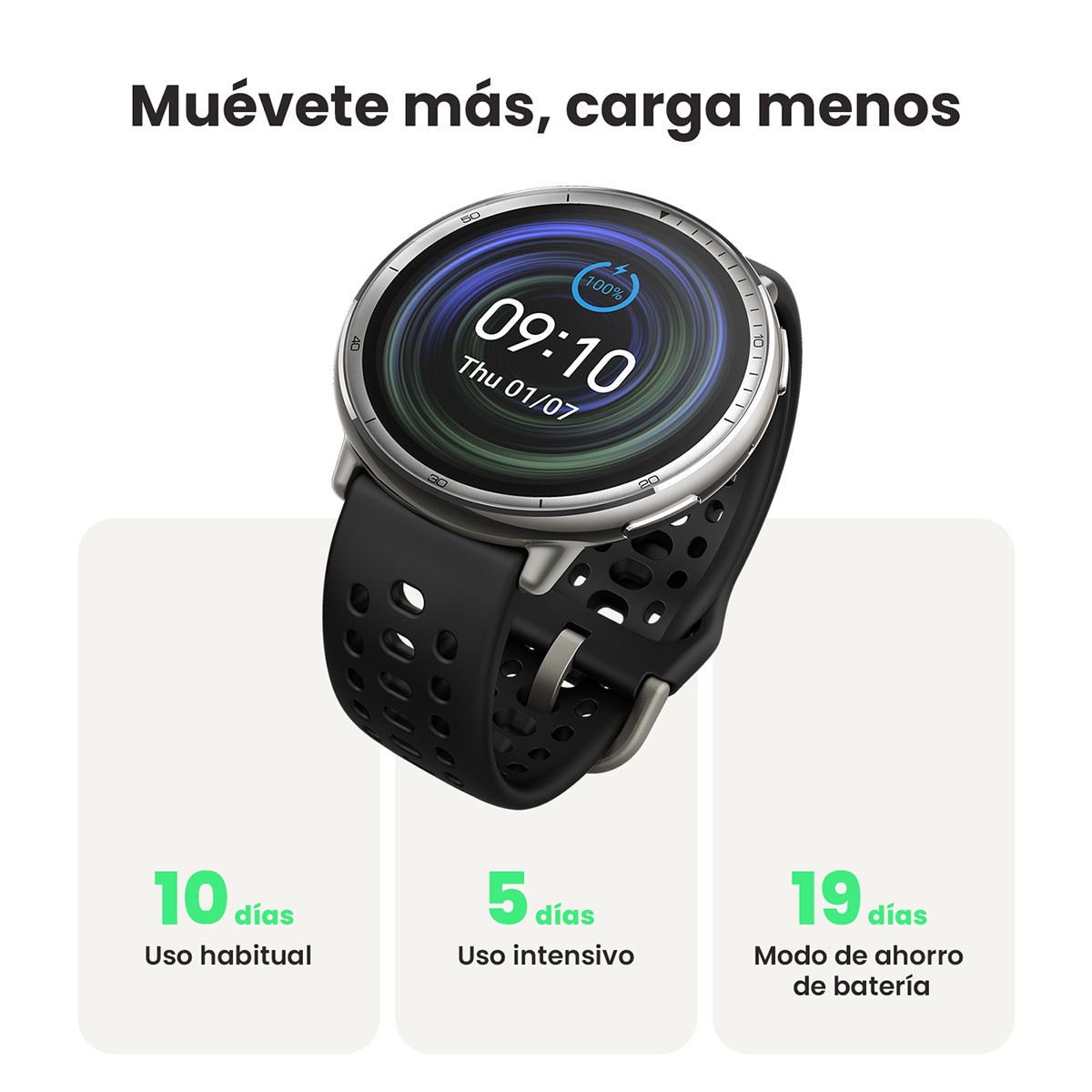 Amazfit Active 2 con correa deportiva de silicona negra Smartwatch con Modo Carrera Hyrox Negro-8
