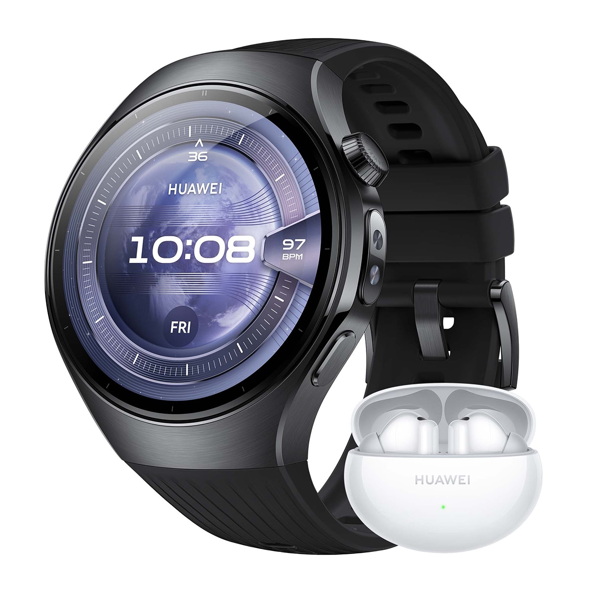 Huawei Watch 5 46 mm Negro Smartwatch + Auriculares Huawei FreeBuds 6i blancos Negro-1