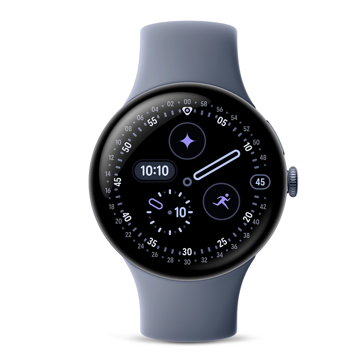 Google Pixel Watch 4 45mm, Caja de aluminio color plata pulida y correa deportiva en piedra lunar, Wi-Fi Smartwatch Sterling-2