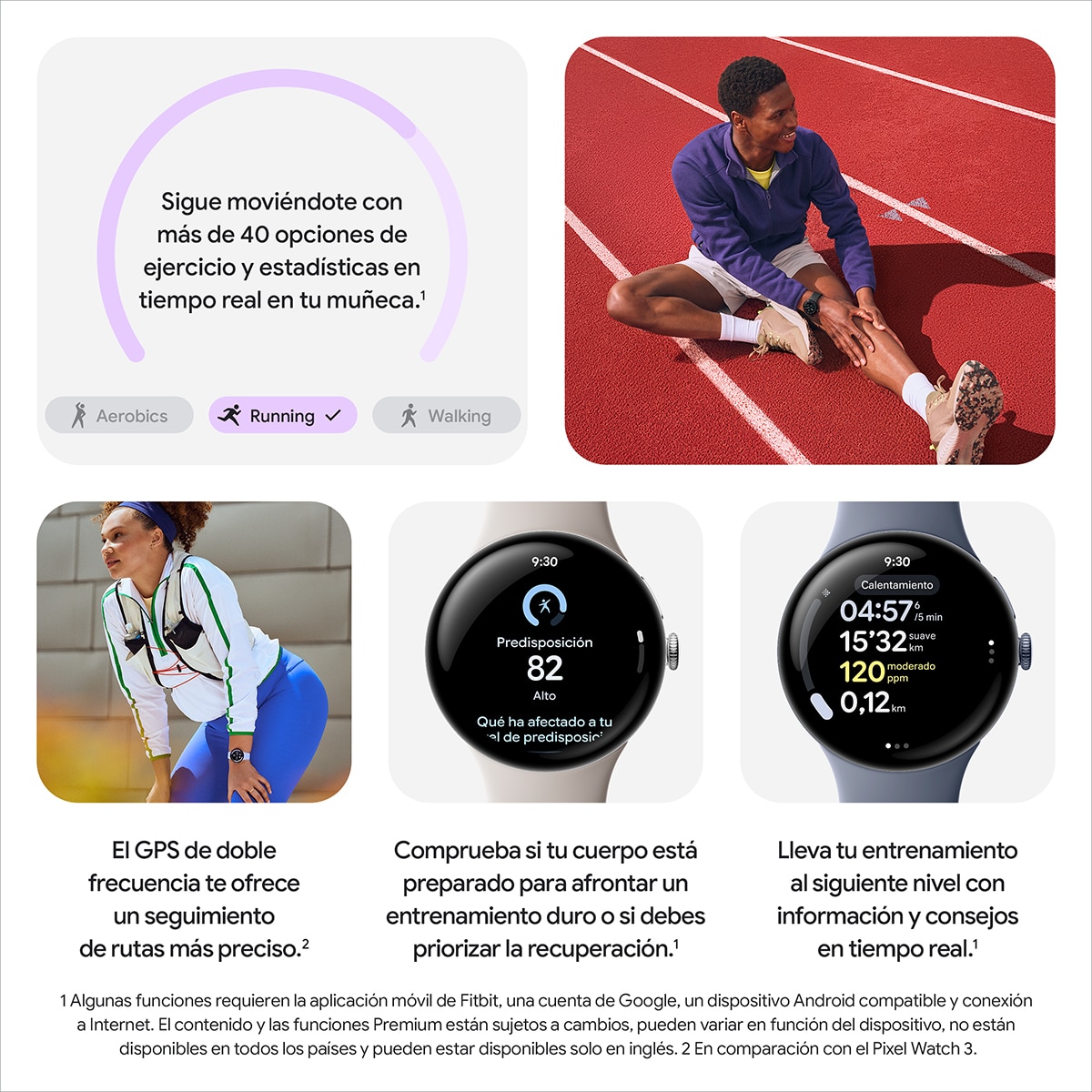 Google Pixel Watch 4 45mm, Caja de aluminio color plata pulida y correa deportiva en piedra lunar, Wi-Fi Smartwatch Sterling-8